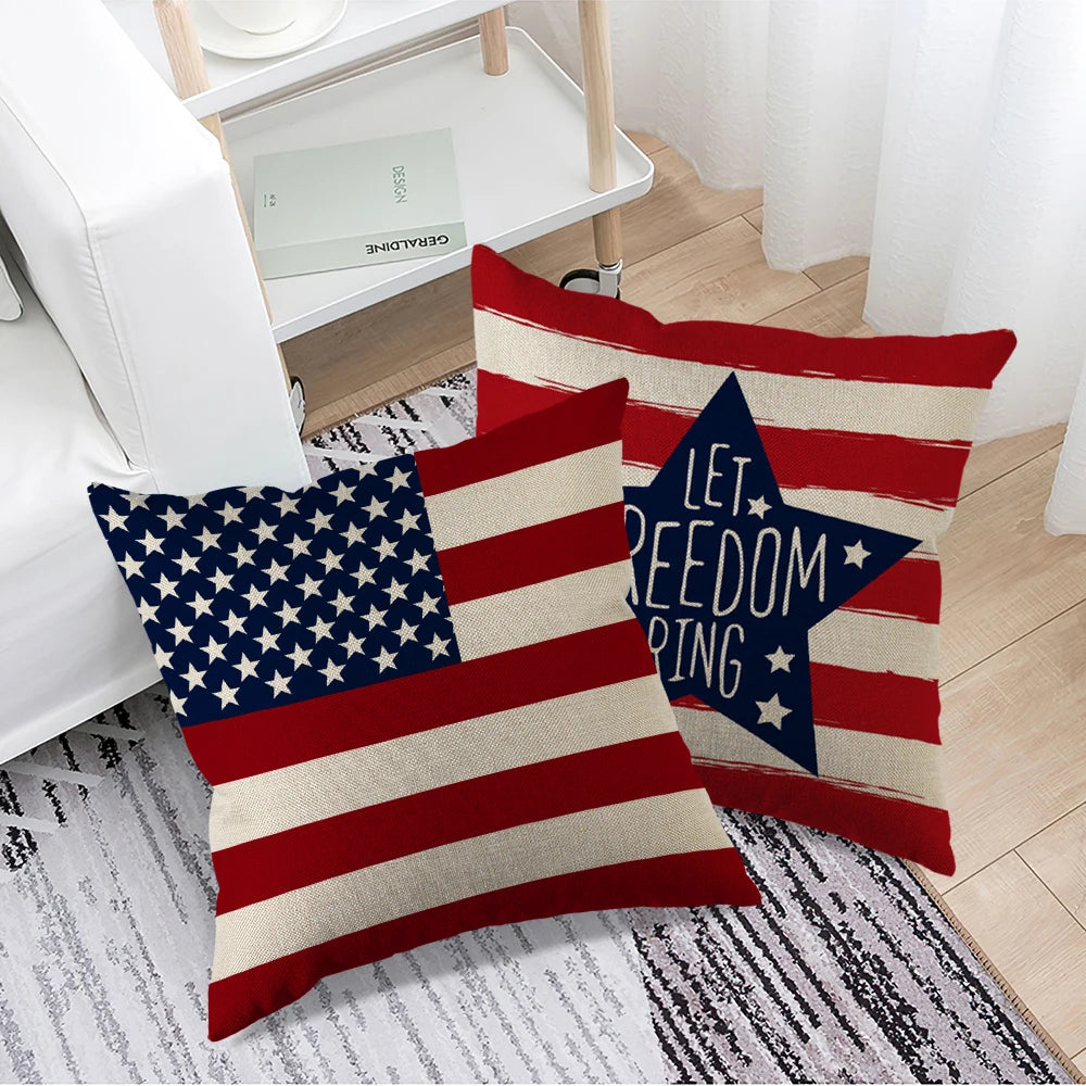 Independence Day Throw Pillow Case USA Fourth of July Freedom Independence Linen Home Living Room Sofa Pillow Case