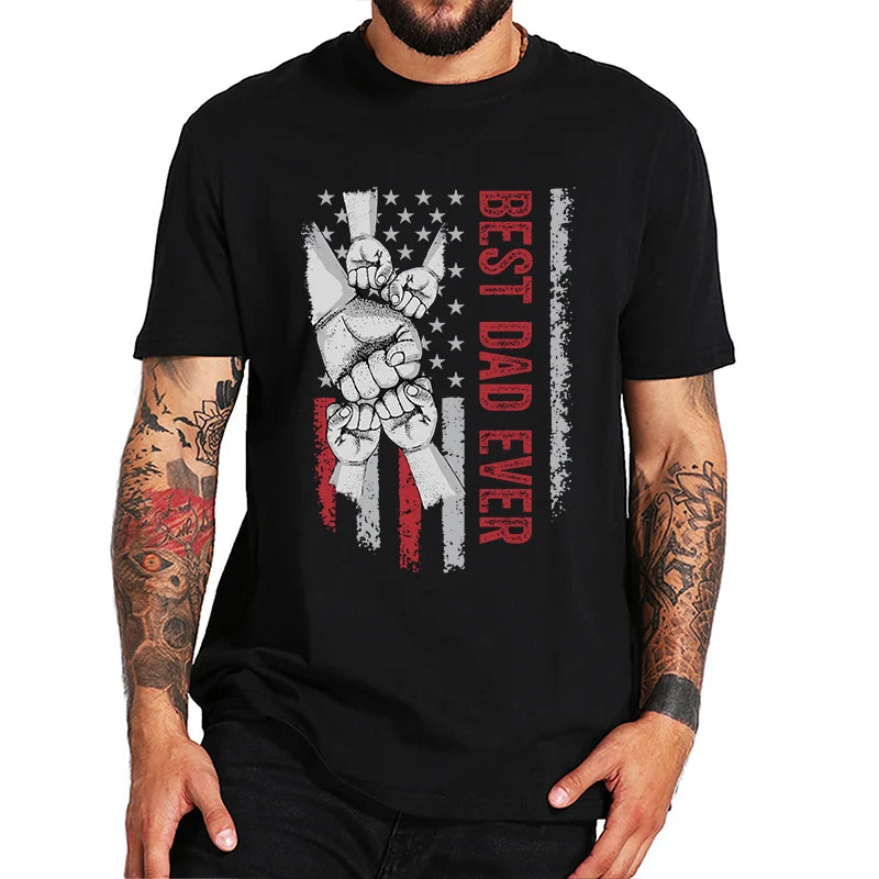 Custom Best Dad Ever T Shirt with Kids Name Fist Bump Dad Shirt Personalized Dad Grandpa American Flag T Shirt Fathers Day Gift