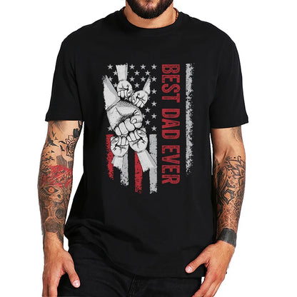 Custom Best Dad Ever T Shirt with Kids Name Fist Bump Dad Shirt Personalized Dad Grandpa American Flag T Shirt Fathers Day Gift