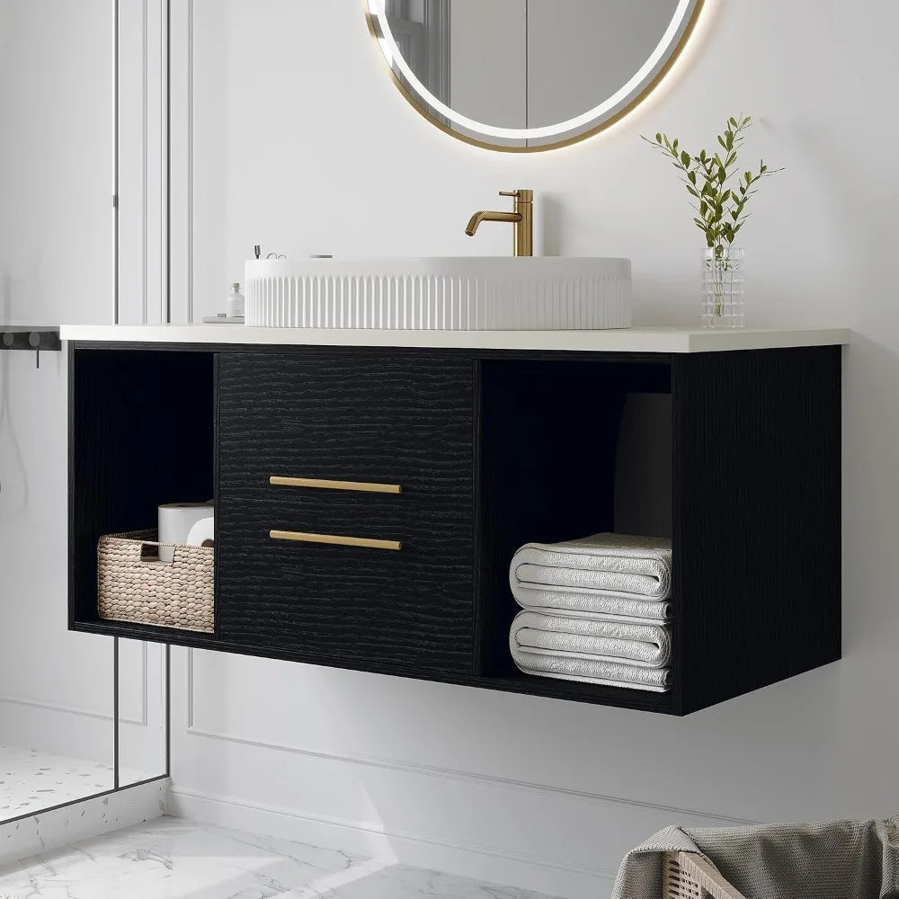 40" Floating Bathroom Vanity with Solid Wood Cabinet & Ceramic Sink