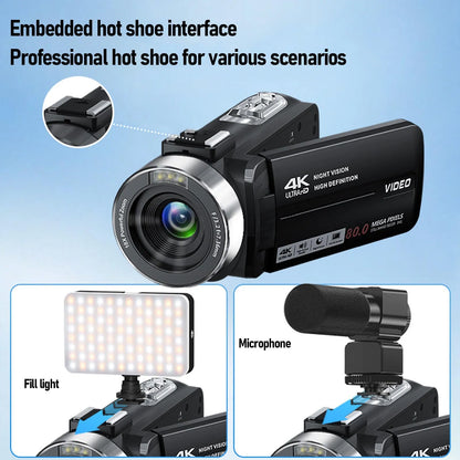 4K 80MP Camcorder – 18X Zoom, 3" Rotating Screen