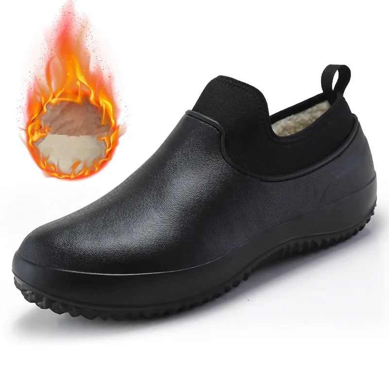 Mens Kitchen Working Shoes Non-slip Waterproof Chef Shoes Casual Unisex Work Shoes Water Shoes Rain Cotton Boots Plus Size 35-47