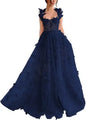 Elegant Corset Evening Gown with Tulle Skirt & 3D Butterfly Appliqués