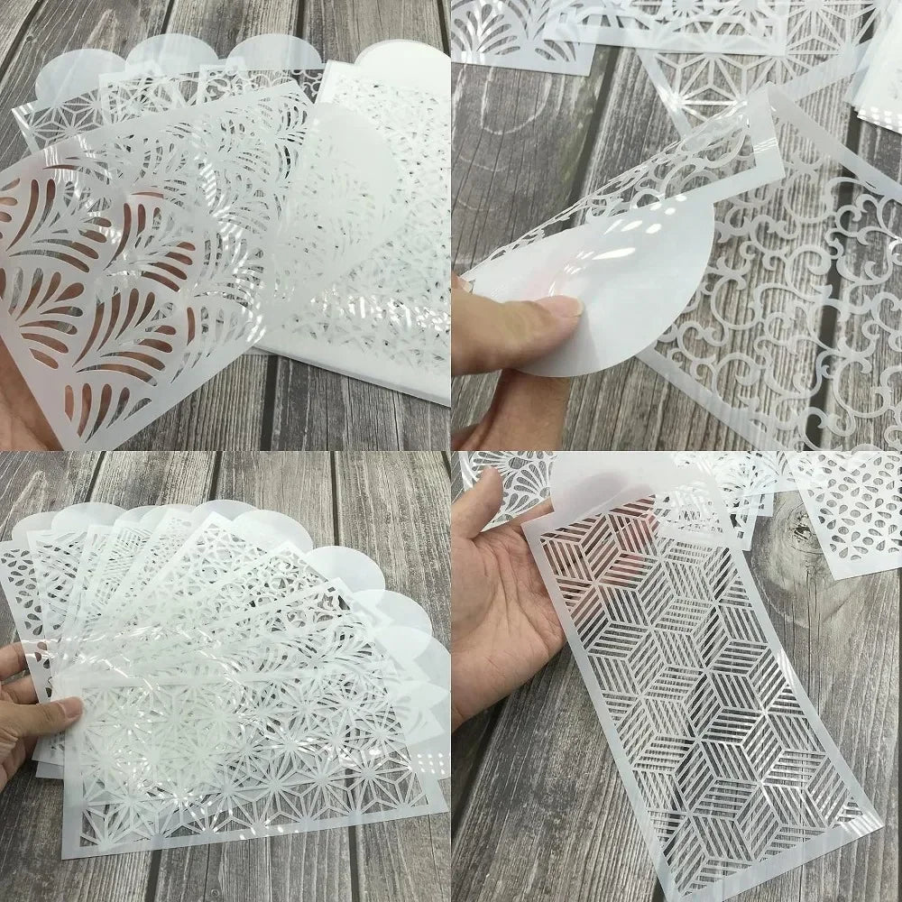 10PCS/set DIY Fondant Stencil Reusable Cake Decorating Stencil Plastic Spray Mold Stencils Cake Drawing Painting Decorating tool