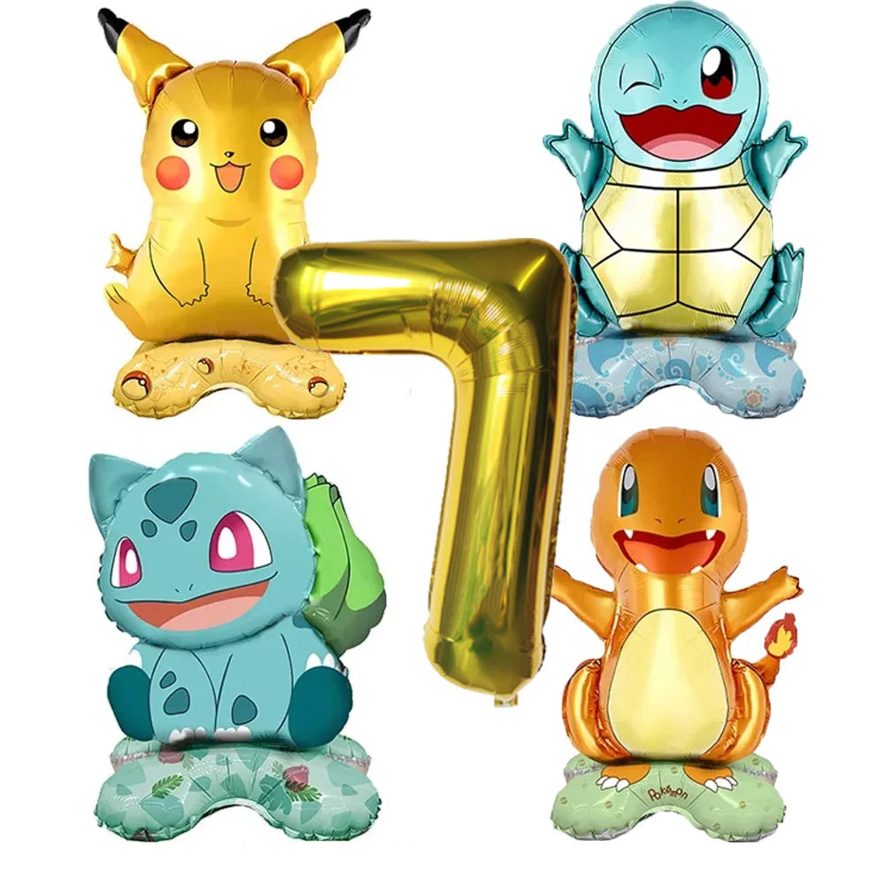 5pcs Pokémon Cartoon Balloon Number Set (Pikachu · Charmander · Squirtle · Bulbasaur)