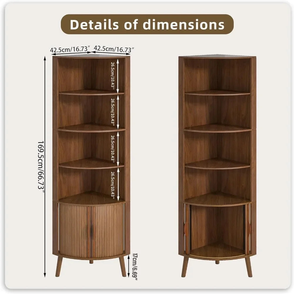 66.7" Walnut Corner Cabinet with Fluted Doors