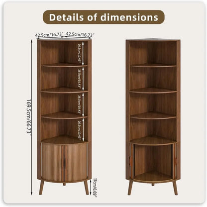 66.7" Walnut Corner Cabinet with Fluted Doors