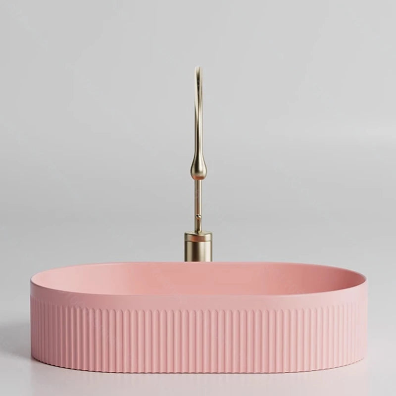 Pink Ceramic Vessel Sink – Modern Countertop Basin with Drain