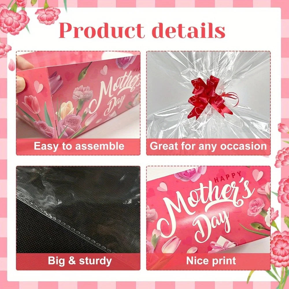 12pcs/set Happy Mother's Day Mixed Red Pink Tulip Carnation Beautiful Paper Gift Box Mother's Day Party Gift Decoration Supplies