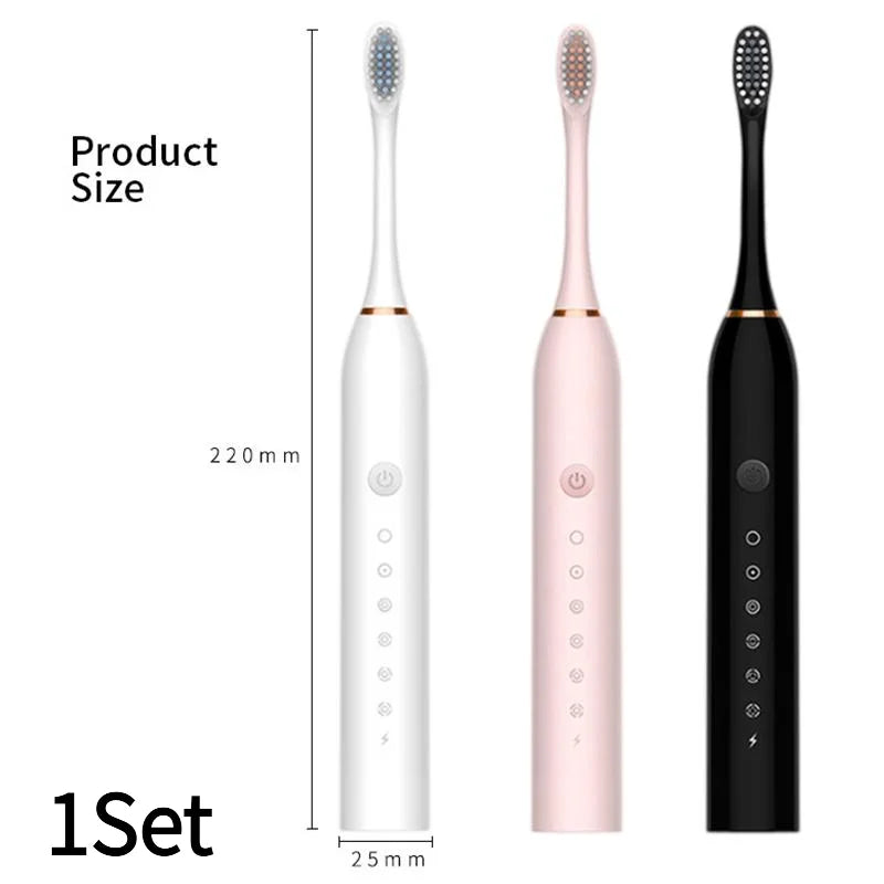 Electric Ultrasonic Toothbrush Set (Six‑Speed, Waterproof, USB Charging, Adult Tooth Cleaner)