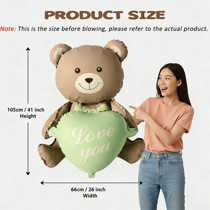 Matte Pink Brown Lying Bear Foil Balloons Love Heart Balloon for Valentines Day Decoration Bear Themed Birthday Wedding Supplies
