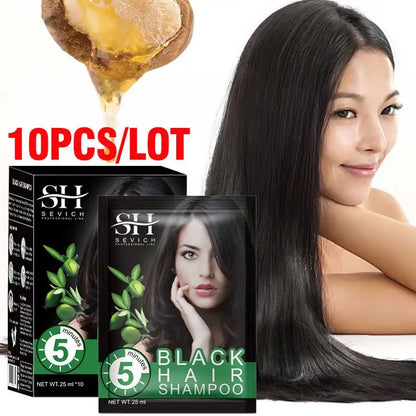 Instant Black Hair Shampoo – 10Pcs Herbal Color Restore, 5‑Minute Gray Coverage