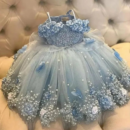 Custom Pink &amp; Purple 3D Floral Flower Girl Dress (Wedding · First Christmas · Birthday Party · Cap Sleeves)