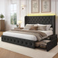 King Velvet Platform Bed w/ LED & 4 Storage Drawers