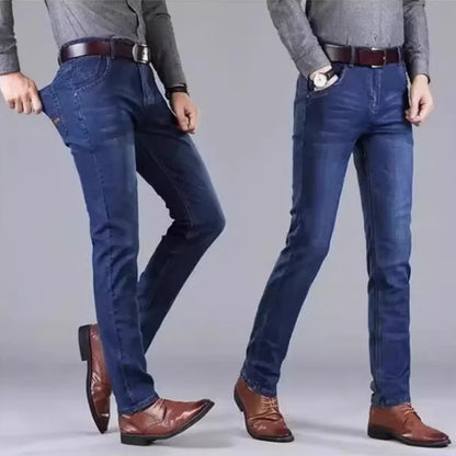 Men’s Business Casual Stretch Jeans (Straight Fit, Classic Denim Trousers)