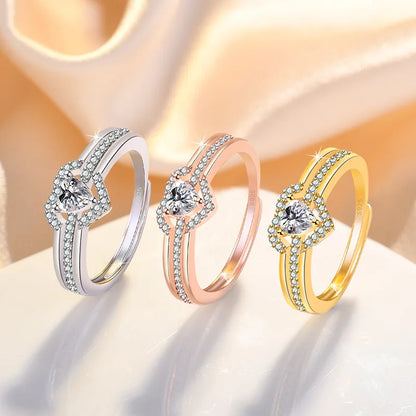 Hot 925 Sterling Silver Heart Ring Sparkle Zircon High Quality