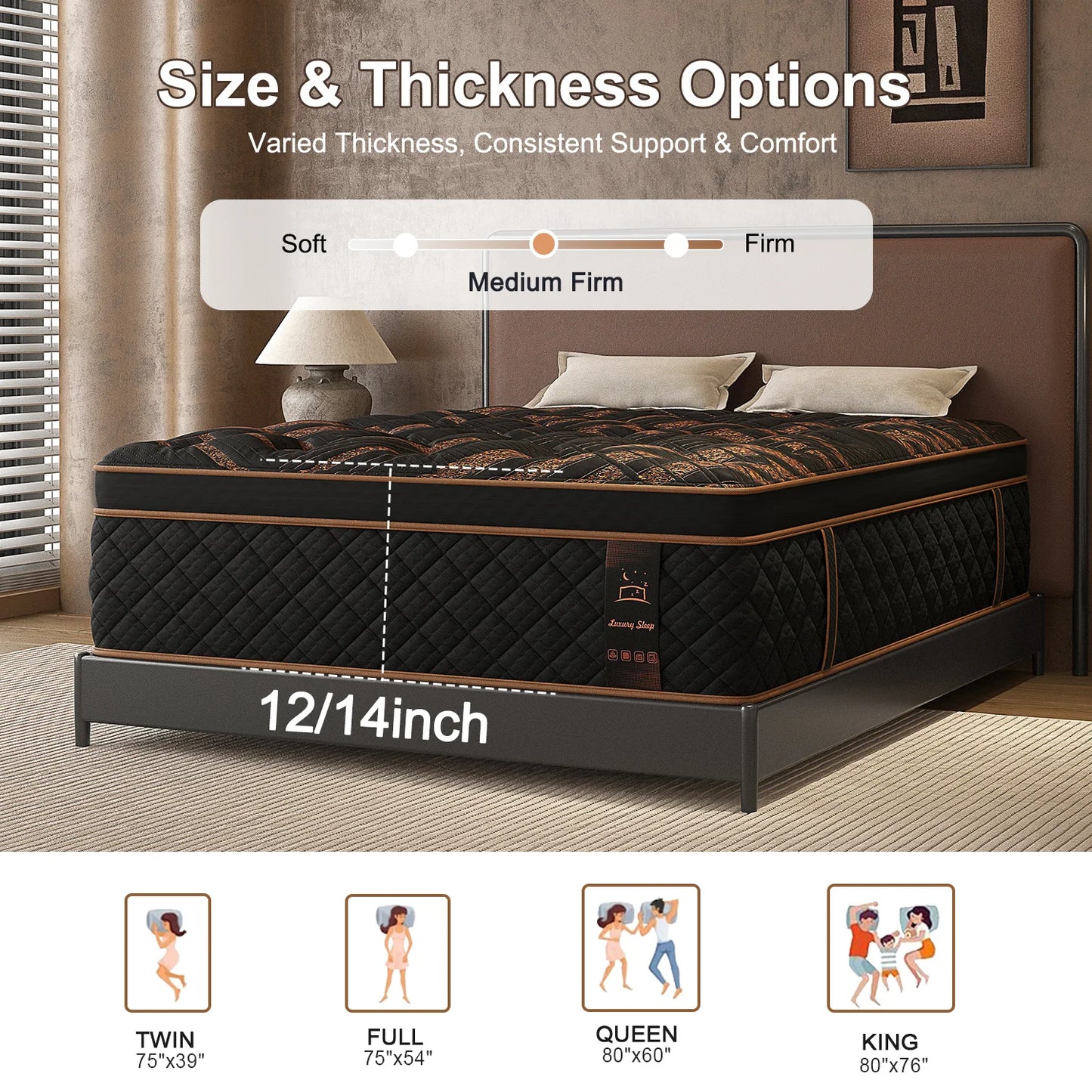 12/14" Hybrid Gel Memory Foam Mattress — Medium Firm, Motion‑Isolating