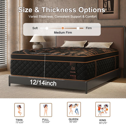 12/14" Hybrid Gel Memory Foam Mattress — Medium Firm, Motion‑Isolating