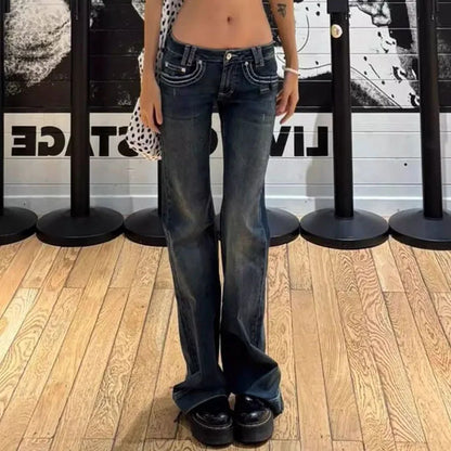 American Vintage Y2K Low‑Waist Wide‑Leg Slim Jeans for Women