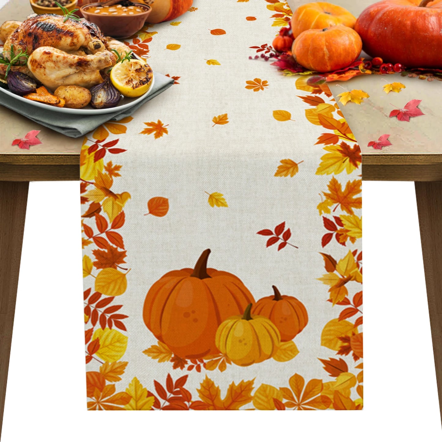Thanksgiving Autumn Maple Leaves Table Runner Christmas Dinner Table Cloth Wedding Party Decor Cotton Linen Tablecloth