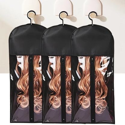 1/3pcs Premium Wig Storage Bags with Sturdy Metal Hangers - Black Transparent Design for Multiple Wigs & Hair Extensions