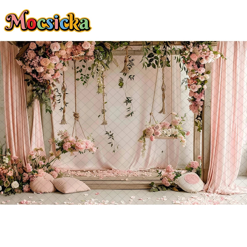 Mocsicka Photography Background Spring Indoor Wreath Cradle Decor Wedding Maternity Adult Kids Portrait Backdrop Photo Studio