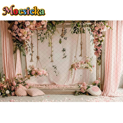 Mocsicka Photography Background Spring Indoor Wreath Cradle Decor Wedding Maternity Adult Kids Portrait Backdrop Photo Studio