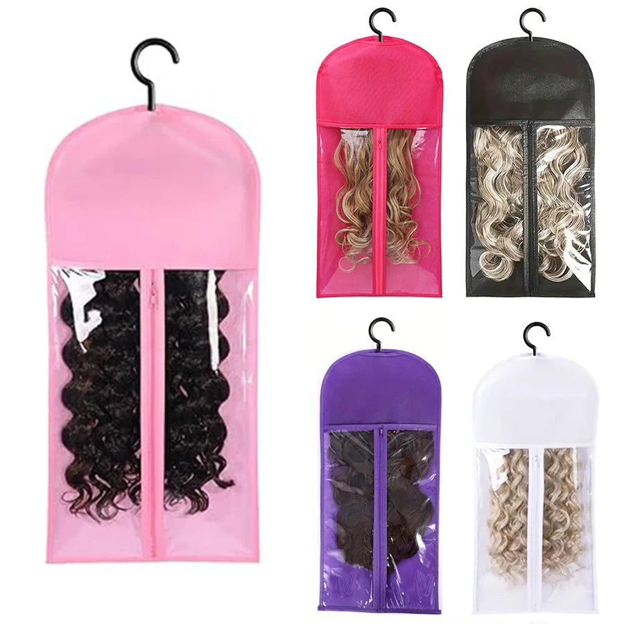 1/3pcs Premium Wig Storage Bags with Sturdy Metal Hangers - Black Transparent Design for Multiple Wigs & Hair Extensions