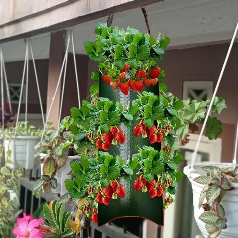 3/1pc Hanging Strawberry Planting Bag Fruit Vegetable Breathable Grow Bag Foldable Storage Indoor Outdoor Yard Garden Home Decor