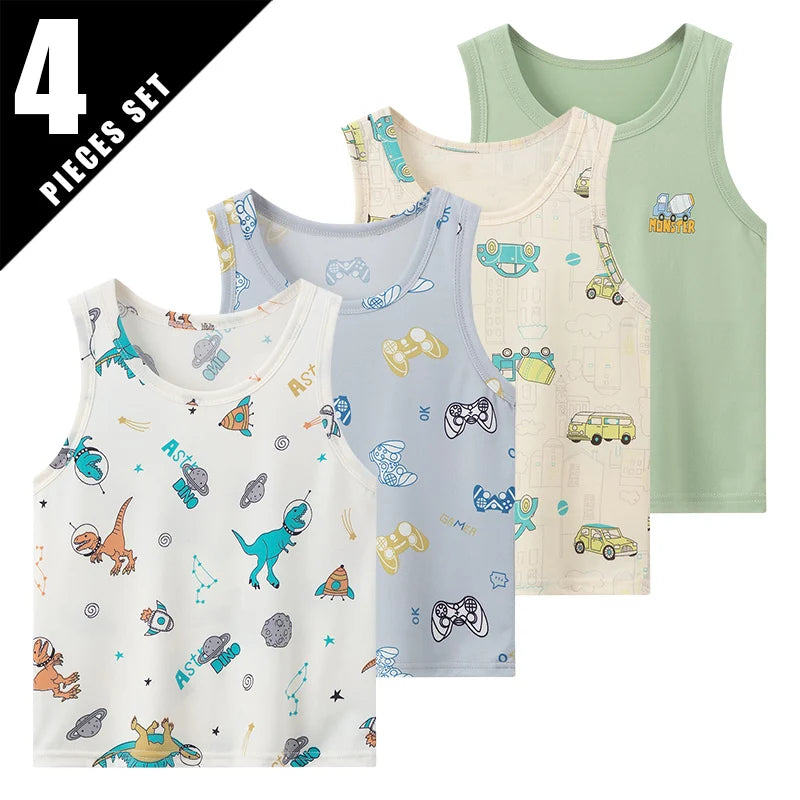 4-Pcs Children's Four Seasons Multi-color Mix And Match Vest Boy Leisure Sports Shirt Running Training T Comfortable And Versati