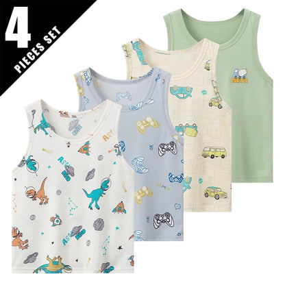 4-Pcs Children's Four Seasons Multi-color Mix And Match Vest Boy Leisure Sports Shirt Running Training T Comfortable And Versati