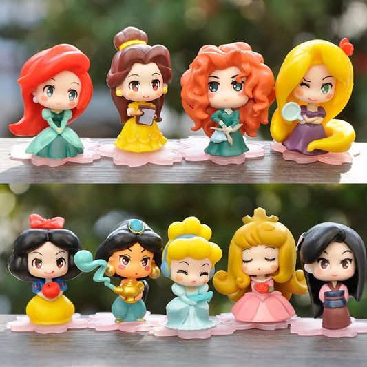 9‑Piece Kawaii Princess Figure Set – 6cm Rapunzel, Snow White, Jasmine, Mulan & Ariel Cake Toppers