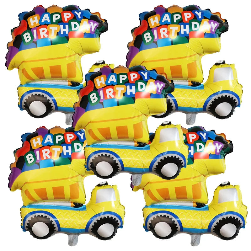 5‑Piece Construction Vehicle Balloon Set – Excavator, Crane & Truck Balloons for Boys’ Birthday Party