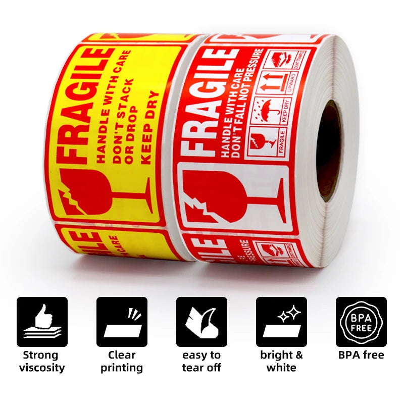 500PCS Fragile Stickers (Waterproof · Tear‑Resistant · Handle With Care Labels)