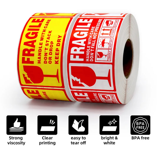 500PCS Fragile Stickers (Waterproof · Tear‑Resistant · Handle With Care Labels)