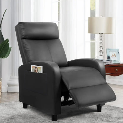 Single Recliner Sofa (PU Leather, Massage Footrest, Black)