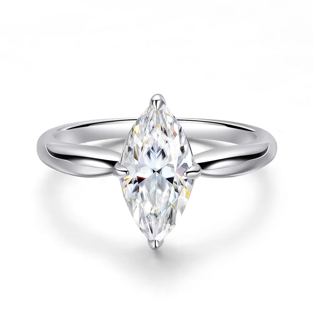OEVAS 1CT-3CT 7*14MM Marquise Cut Moissanite Wedding Rings S925 Silver Plate 18K Gold for Women Lab Diamond Party Jewelry Gift