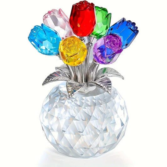 Colourful Rose Bouquet - For Anniversary, Mother's Day, Valentine's Day Crystal Rose Bouquet - Eternal Rose Decorative Gift