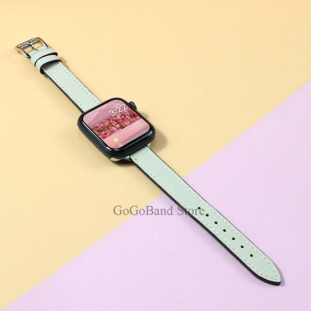 Slim Leather Strap for Apple Watch Band 49mm 45mm 44mm 42mm 41 38 40mm Woman Bracelet for IWatch Series Ultra 8 7 6 SE 5 4 3 2 1