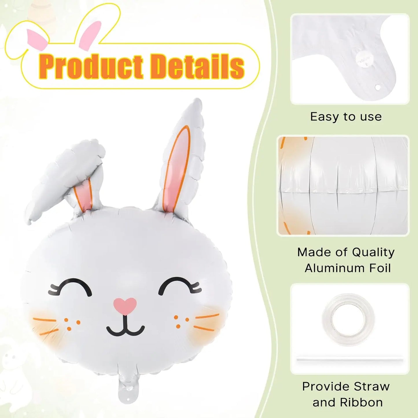 3/6Pcs Easter Rabbit Balloons, Giant Bunny Shaped Foil Balloons Happy Easter Balloon forEaster Party Decors Kids Birthday Party