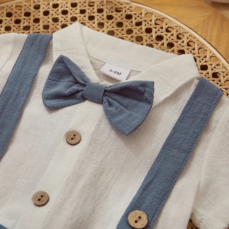 Baby Boy Outfits Short Sleeves Romper with Bow Tie Overalls Short Set