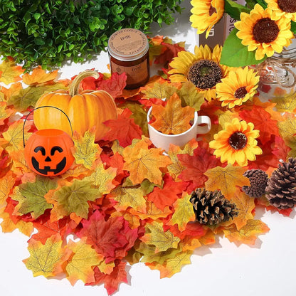 50-1000Pcs Artificial Maple Leaves Autumn Silk Fall Leaf For Thanksgiving Halloween Christmas Home Decoration Party Decor Props