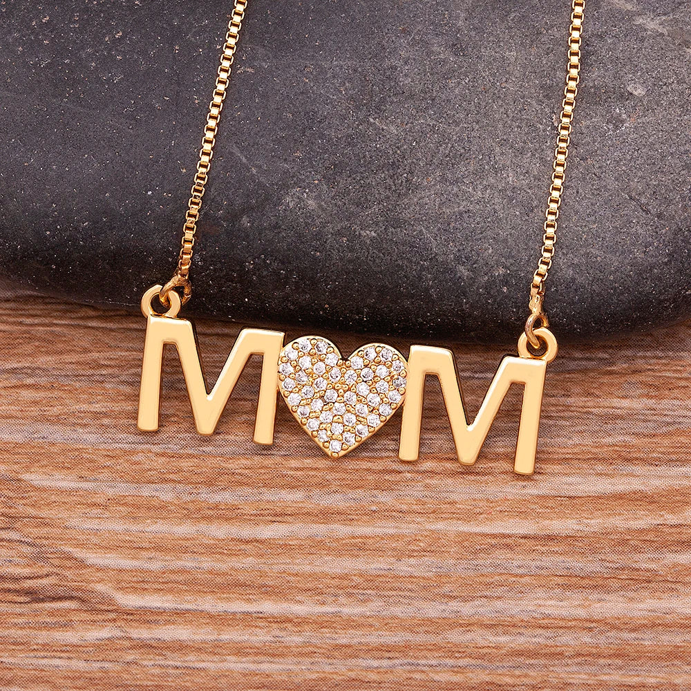 Nidin Luxury Fashion Letter "MOM" Inlaid Crystal Pendant Necklace Mother's Birthday Gift Woman Neck  Anniversary Jewelry