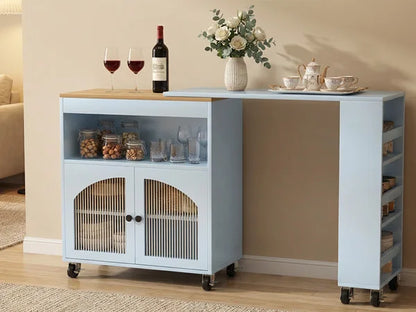 Kitchen Island Cart with Extendable Table, LED & Power Outlets