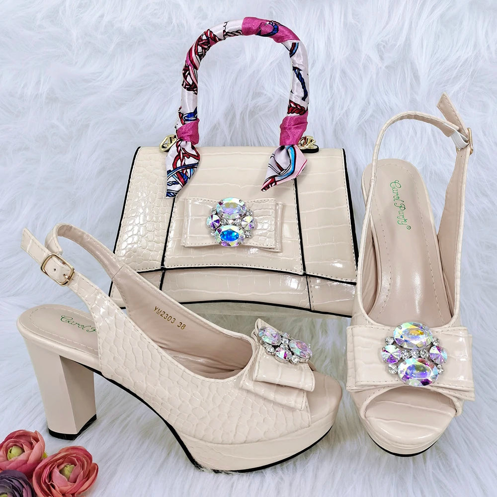 Doershow beautiful Italian shoe and bag set, featuring new shoes and matching bags from Italy in a stunning pink color, model HFG1-23.