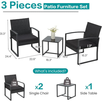 Outdoor Rattan Bistro Set with Coffee Table (3‑Piece)