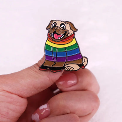 Cute rainbow animal pride Pug dog Enamel Pin LGBT brooch badge jewelry birthday gift
