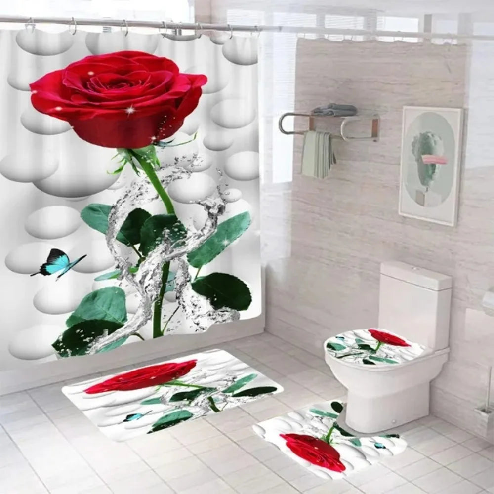 Purple Rose Shower Curtain Polyester Bath Curtain Set 3D Print 180x180 Bathroom Curtain Colorful Flowers Home Decor Dropshipping