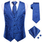 Hi-Tie 20 Color Silk Men's Vests Tie Slim Sleeveless Jacket Hanky Cufflink Waistcoat 4PC Suit