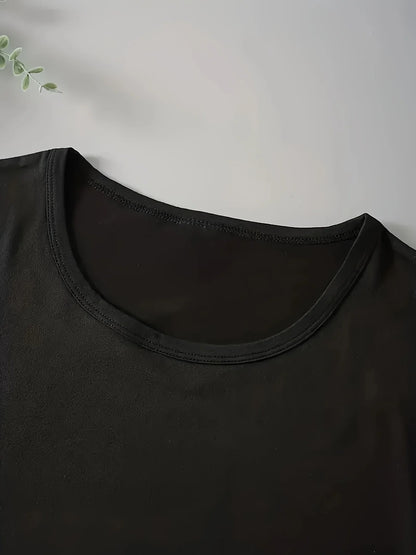 Women’s Crew Neck Cartoon Graphic T‑Shirt – Polyester Blend Casual Knit Top